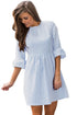 Navy White Stripe Flounce Sleeve Seersucker Dress
